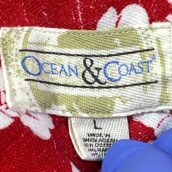 Ocean & Coast Men's‎ Hawaiian Shirt Floral Tropical Red White Button Up Large - Picture 7 of 10